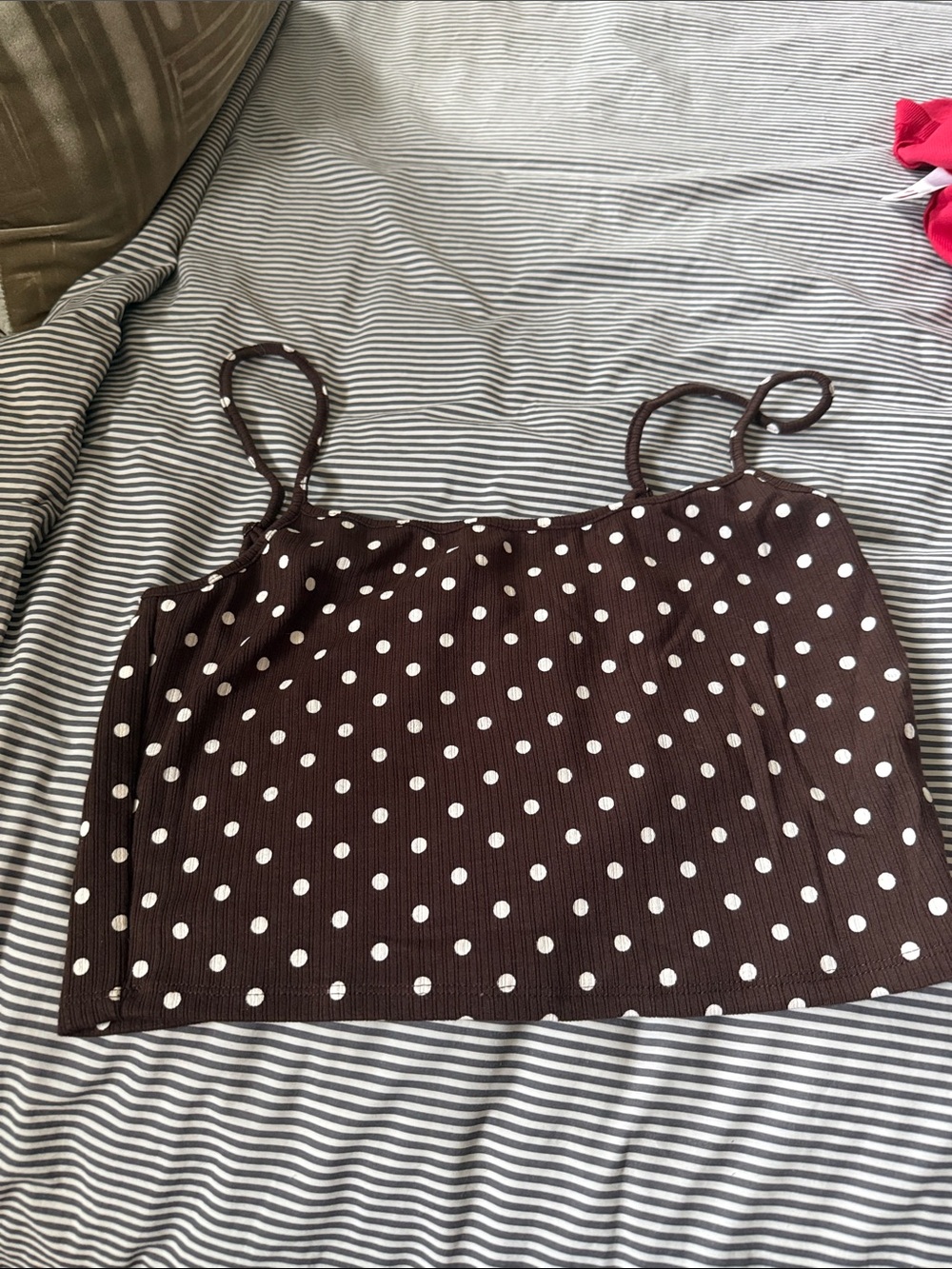 MoPolka Dot Brown Spaghetti Strap Crop Top